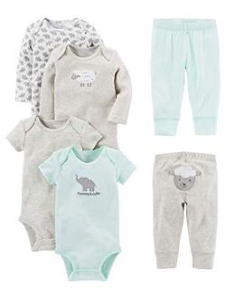 Unisex Toddlers and Babies' 6-Piece Neutral Bodysuits (Short and Long Sleeve) and Pants Set