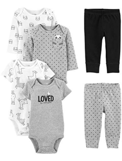 Unisex Toddlers and Babies' 6-Piece Neutral Bodysuits (Short and Long Sleeve) and Pants Set