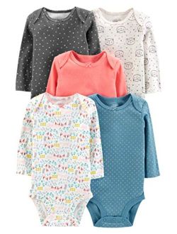 Toddler and Baby Girls' Long-Sleeve Bodysuit, Pack of 5