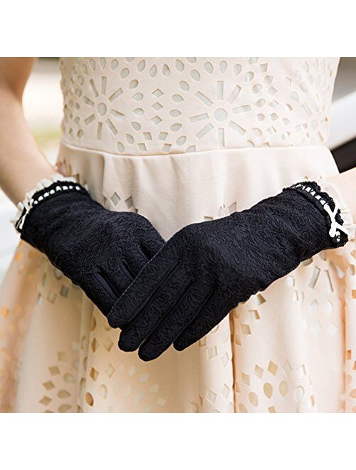 Nappaglo Women's Lace Sunscreen Driving Gloves Touchscreen Outdoor Bowknot for Summer UV Protection