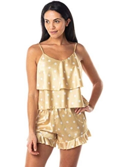 Lingerie Satin Pajamas Set Cami Shorts Polka Dot Sleepwear Nightwear