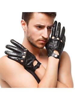 Men's Driving Leather Gloves Italian Lambskin Full-Finger Motorcycle Cycling Riding Unlined Gloves (Touchscreen or Non-Touchscreen)