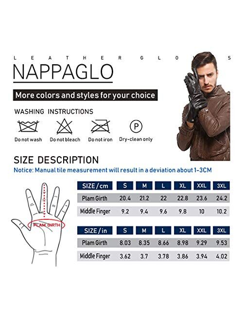 Nappaglo Men's Driving Leather Gloves Italian Lambskin Full-Finger Motorcycle Cycling Riding Unlined Gloves (Touchscreen or Non-Touchscreen)