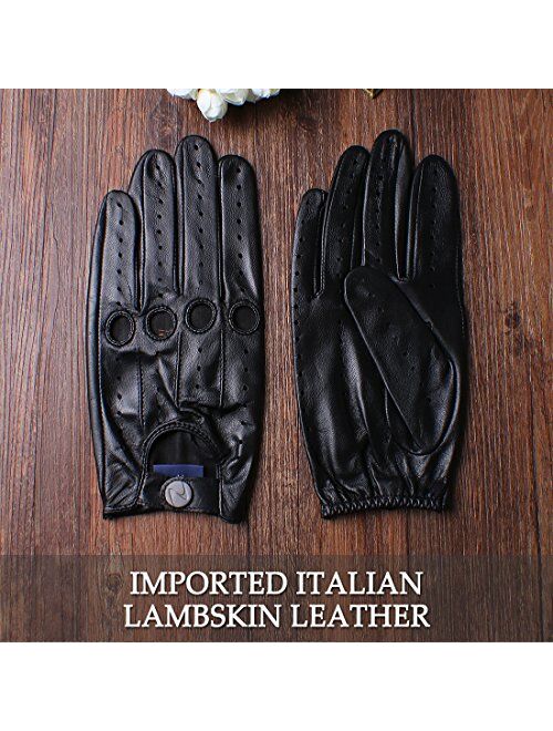 Nappaglo Men's Driving Leather Gloves Italian Lambskin Full-Finger Motorcycle Cycling Riding Unlined Gloves (Touchscreen or Non-Touchscreen)