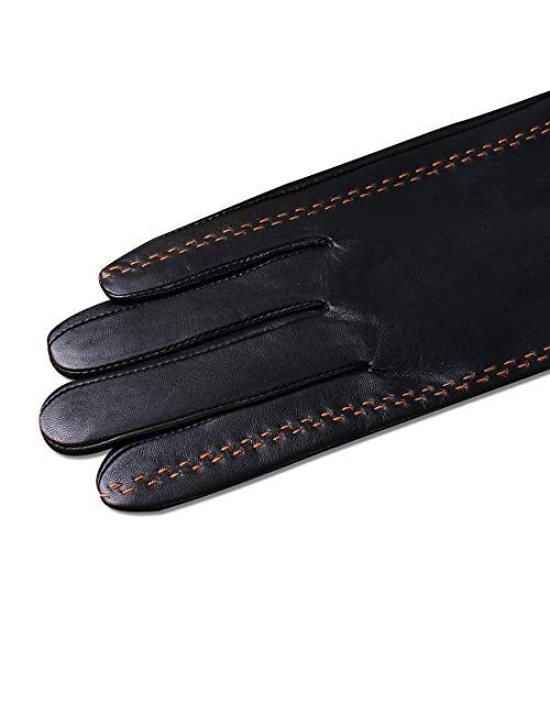 Nappaglo Men's Italian Nappa Leather Gloves Touchscreen Lambskin Warm Gloves with Lines of Hit Color