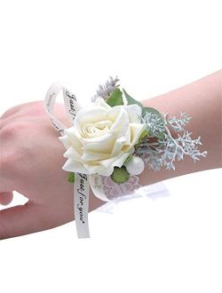 MOJUN Wedding Bridal Bridesmaid Wrist Flower Corsage Wedding Planner Wrist Corsage Hand Flower, Pack of 6