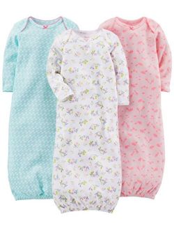 Baby Girls' Cotton Sleeper Gown, Pack of 3