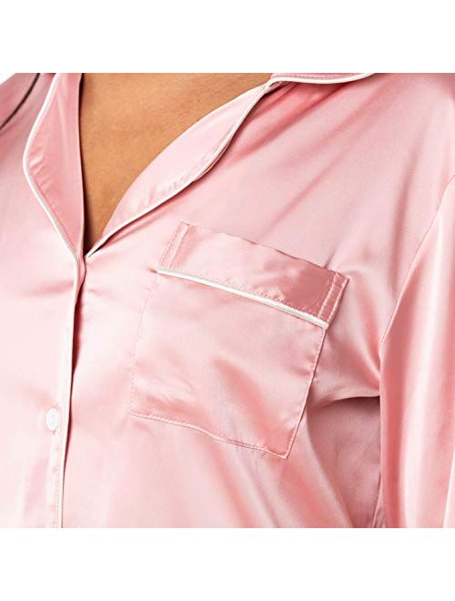 Satini Pajamas Long Sleeve Button Down Set Satin Sleepwear Nightwear Loungewear