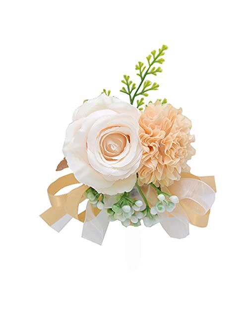 Skydume Snadulor 1 Pcs Wedding Bridal Wrist Corsage Prom Wrist Flower Corsage Flowers for Wedding Party, Graduation Party(Champagne), One Size