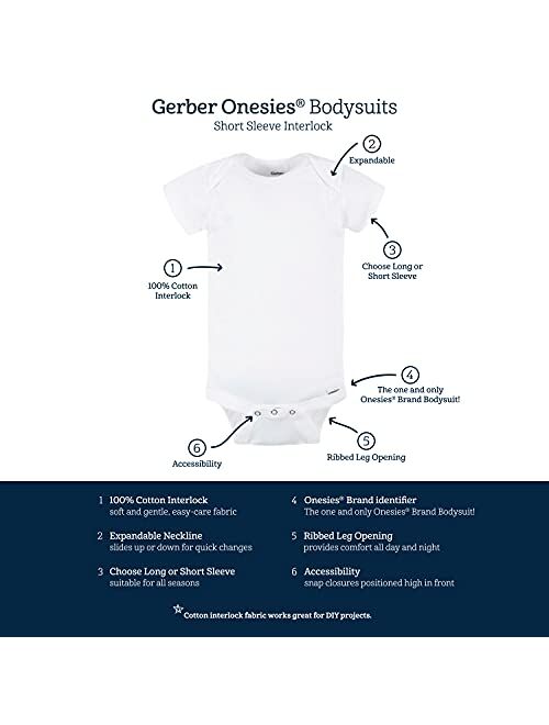 Gerber unisex-baby 5 Pack Onesies Multi-packs Bundle Interlock 180 Gsm