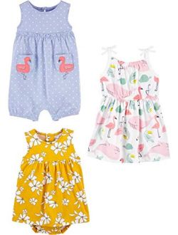 Toddler and Baby Girls' Romper, Sunsuit and Dress, Pack of 3