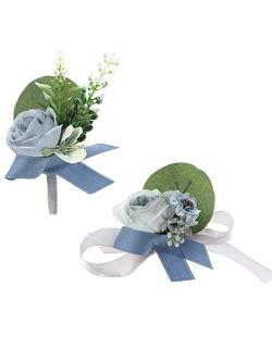 Campsis Corsage Boutonniere Set Yellow Corsage Flowers Bridal Artificial Boutonniere Set Flower Decor Girls Groom Buttonholes Groomsman Bridesmaid Lady for Prom and Dinne