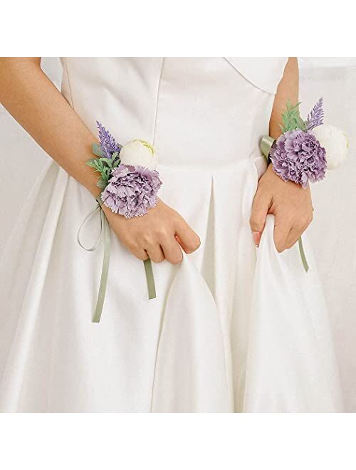 Campsis Set of 2 Wedding Bride Rose Flower Wrist Corsage White Handmade Leave Hand Flower Bride Bridal Bridesmaid Wristlet for Engagement Prom Party Beach Photography