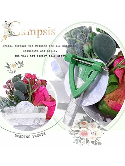 Campsis Wedding Corsage Boutonniere Set Pink Rose Flower Wrist Bride Buttonholes Flower Decor Bride Girls Lady Accessories for Prom and Dinner Party(2pcs)