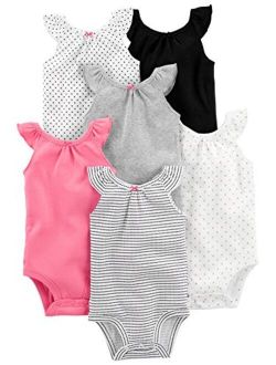 Toddler and Baby Girls' Sleeveless Bodysuit, Pack of 6