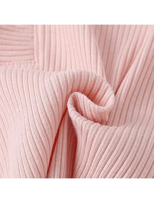 Fullfamous Baby Girl's 3pc Rib Frill Long Sleeve Romper and Pant Set