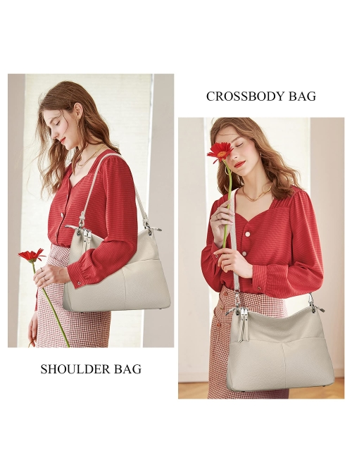 OVER EARTH Genuine Leather Shoulder Handbags for Women Hobo Bag Ladies Crossbody Purse