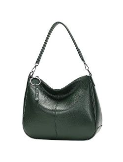 Genuine Leather Hobo Handbags for Women Soft Shoulder Crossbody Bag with Chain