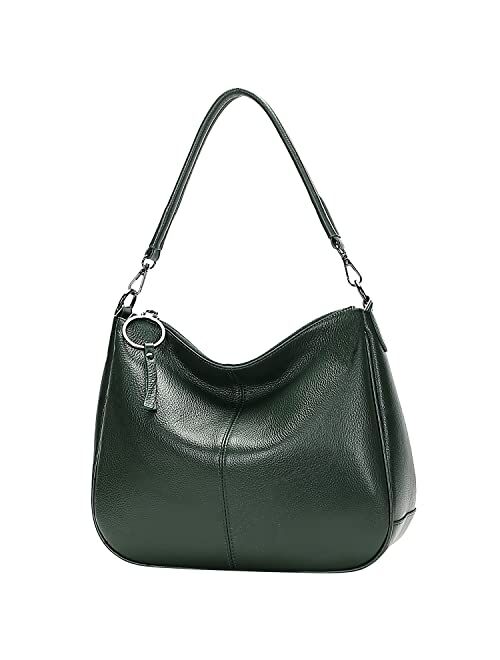 OVER EARTH Genuine Leather Hobo Handbags for Women Soft Shoulder Crossbody Bag with Chain