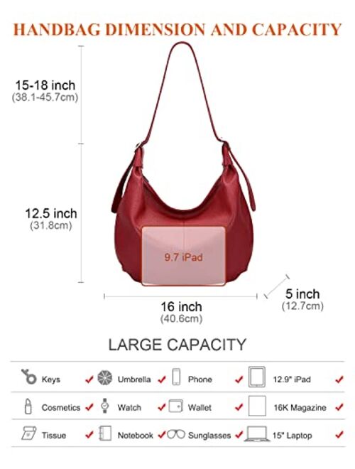 OVER EARTH Genuine Leather Hobo Handbags for Women Soft Leather Shoulder Bag Large