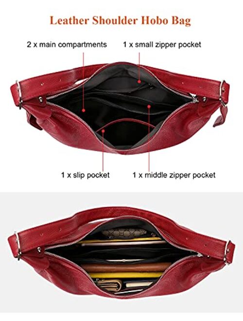 OVER EARTH Genuine Leather Hobo Handbags for Women Soft Leather Shoulder Bag Large