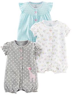 Toddler and Baby Girls' Snap-up Rompers, Pack of 3