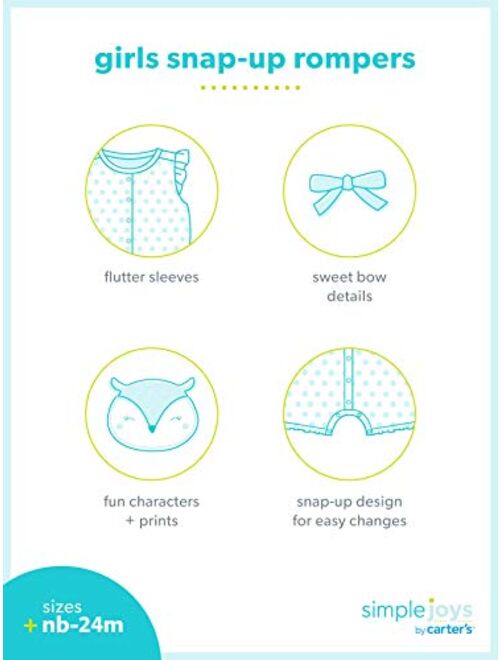 Simple Joys by Carter's Toddler and Baby Girls' Snap-up Rompers, Pack of 3