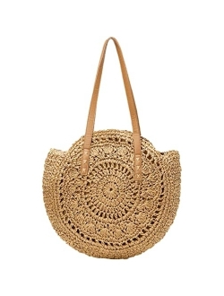 Xmlmry Straw Handbags Women Handwoven Round Corn Straw Bags Natural Chic Hand Large Summer Beach Tote Woven Handle Shoulder Bag