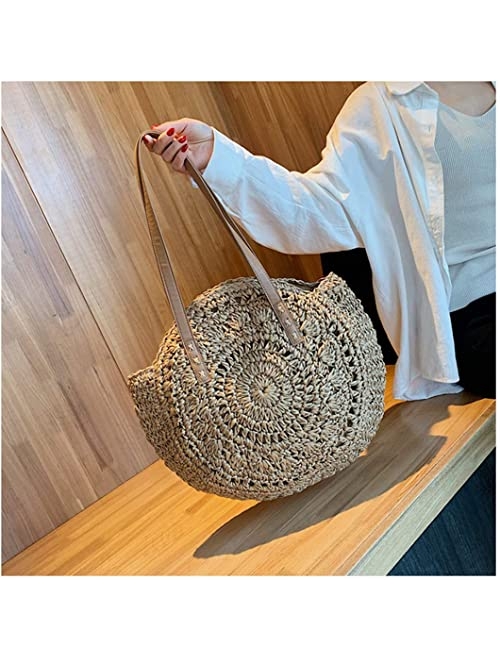 Xmlmry Straw Handbags Women Handwoven Round Corn Straw Bags Natural Chic Hand Large Summer Beach Tote Woven Handle Shoulder Bag