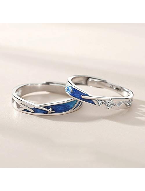 ANAZOZ Wedding Rings Set for Him and Her, S925 Sterling Silver Cubic Zirconia Silver Blue Adjustable His and Her Rings