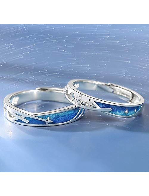 ANAZOZ Wedding Rings Set for Him and Her, S925 Sterling Silver Cubic Zirconia Silver Blue Adjustable His and Her Rings