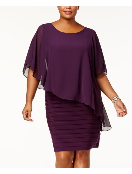 Betsy & Adam Plus Size Chiffon Capelet Sheath Dress