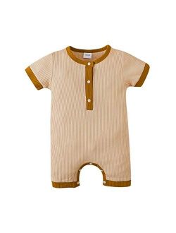 Ciycuit Newborn Baby Boy Girl Romper Clothes Infant Solid Ribbed Onesie Bodysuit Jumpsuit Outfits