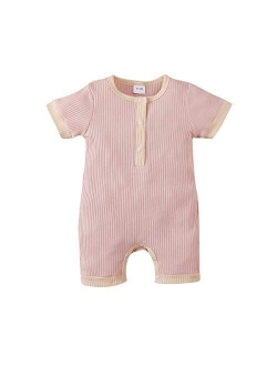 Ciycuit Newborn Baby Boy Girl Romper Clothes Infant Solid Ribbed Onesie Bodysuit Jumpsuit Outfits