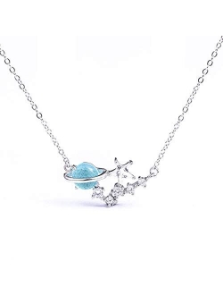 925 Sterling Silver Necklace for Women, Cubic Zircnia Planet Pendant Necklaces