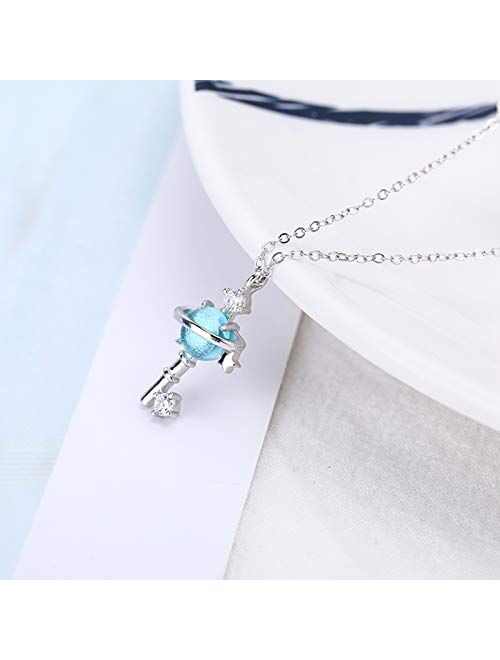 ANAZOZ 925 Sterling Silver Necklace for Women, Cubic Zircnia Planet Pendant Necklaces