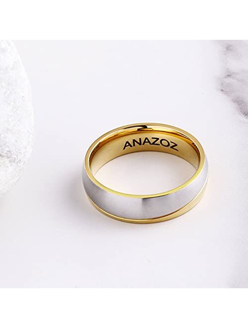 ANAZOZ His and Her Promise Rings Engravable Titanium 18K Gold Plated Wedding Engagement Band Couple Ring Top Ring 6MM