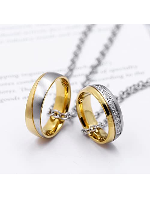 Anazoz Matching Necklace for Couples, His and Hers Necklaces for Couples Stainless Steel Gold Plated Ring Necklace Set Couple Jewelry Customized