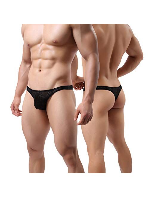 Musclemate 4 Pack Men's Lace Thong G-String Underwear, Ultra Light-Weight and Ultra-Comfy, 4 Pack Men's Thong G-String Underpants.