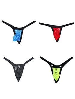 4 Pack MuscleMate Men's Thong G-String Underwear, 4 Pack Men's See-Through Thong G-String Underpants.