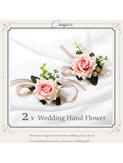 Campsis Wedding Wrist Corsage Bridal Champagne Wrist Flower Bride Hand Flower Decor for Bridesmaid Prom Party Homecoming 2 Pcs