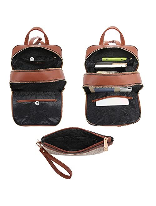 Mkp Collection MKP Women Fashion Double Zipper Signature Medium Backpack Purse PU Leather Teen Girls Ladies Bookbag Travel Bag Set 2Pcs