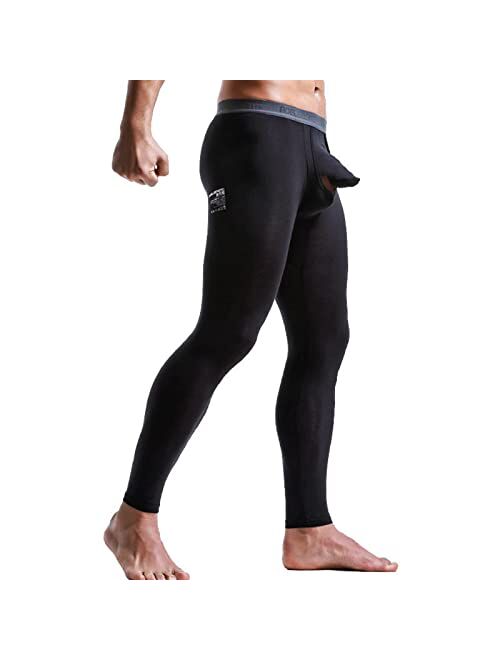 Huangse Men's Thermal Underwear Pants Modal Long Johns Tagless Lightweight Thermal Bottoms Separate Pouch