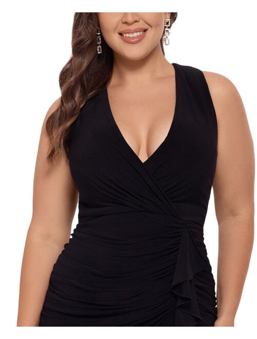 Betsy & Adam Plus Size V-Neck Gown
