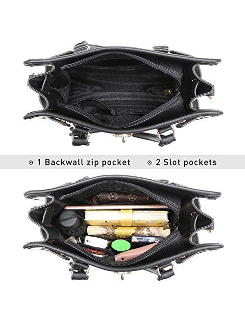 Mkp Collection MKP Women Satchel Handbags Purses Two tone Top Handle Tote Shoulder Bags with Matching Wristlet Wallet Set 2pcs