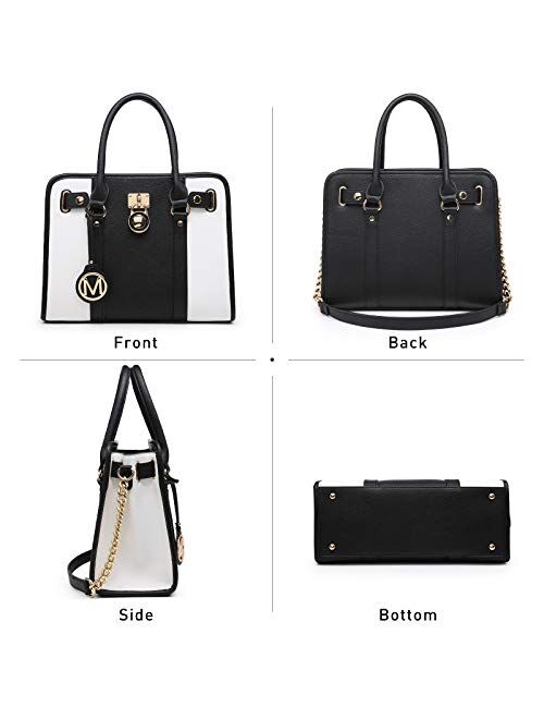Mkp Collection MKP Women Satchel Handbags Purses Two tone Top Handle Tote Shoulder Bags with Matching Wristlet Wallet Set 2pcs