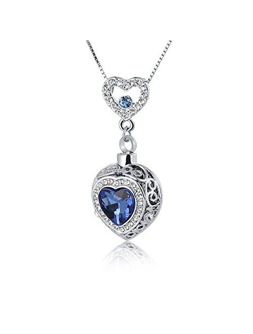 ANAZOZ Stainless Steel Ashes Necklace Memorial Cremation Jewelry Blue Heart Zirconia Urn Keepsake Pendants