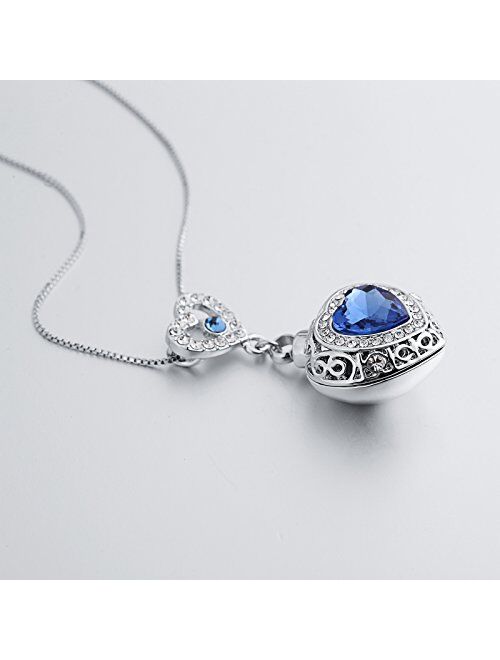 ANAZOZ Stainless Steel Ashes Necklace Memorial Cremation Jewelry Blue Heart Zirconia Urn Keepsake Pendants