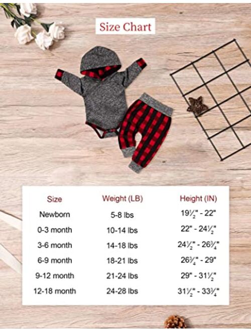 Fommy Newborn Baby Boy Clothes Plaid Letter Print Long Sleeve Hoodies + Long Pants 2PCS Fall Winter Outfits Set
