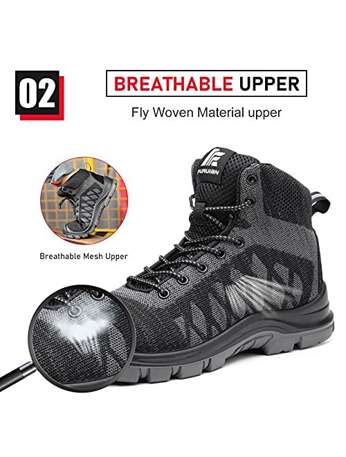 Furuian Steel Toe Shoes for Men Women Safety Sneakers Indestructible Lightweight Puncture Proof Slip Resistant Breathable Working Shoes